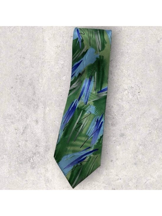 J. Garcia Other - J. GARCIA Men's Silk Tie LUXURY Green Blue Purple Geometric Art W:3.2" EUC